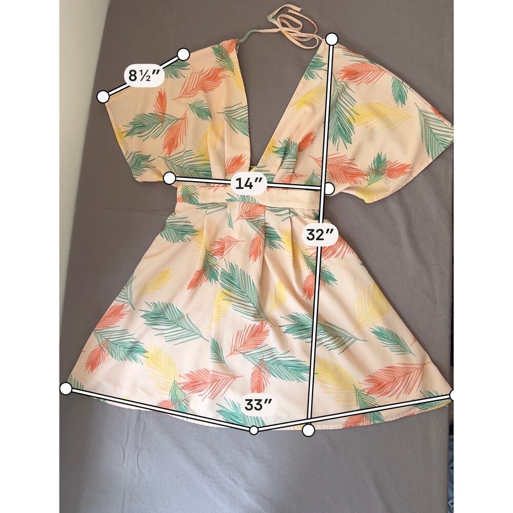 Tropical Getaway Dress SHEIN Peach Green Orange Yellow Deep V